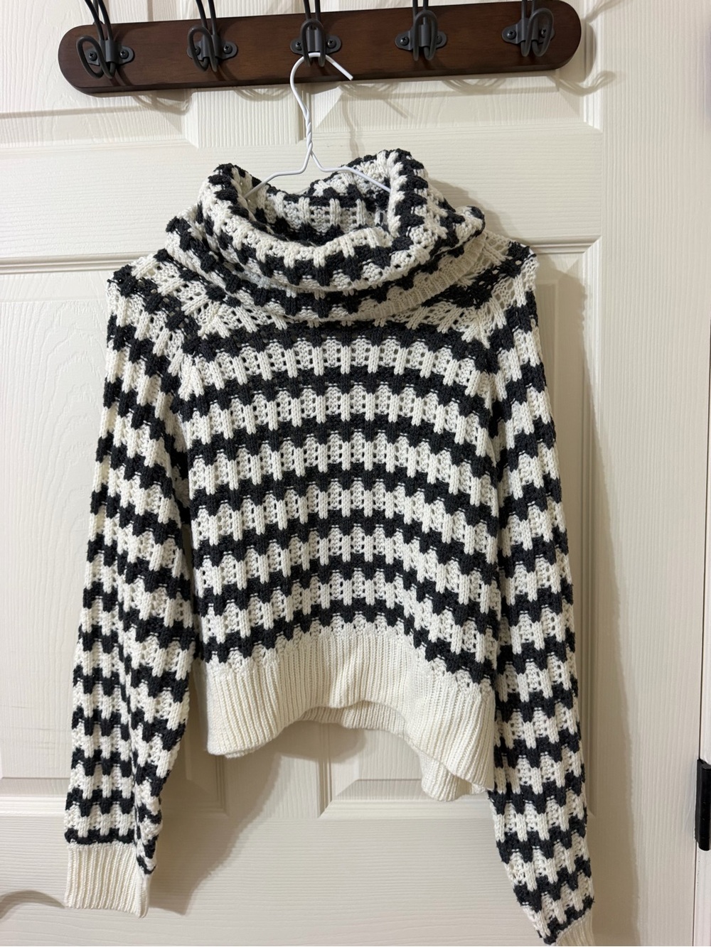 John + Jenn Black and Cream Striped Cowl Neck Sweater